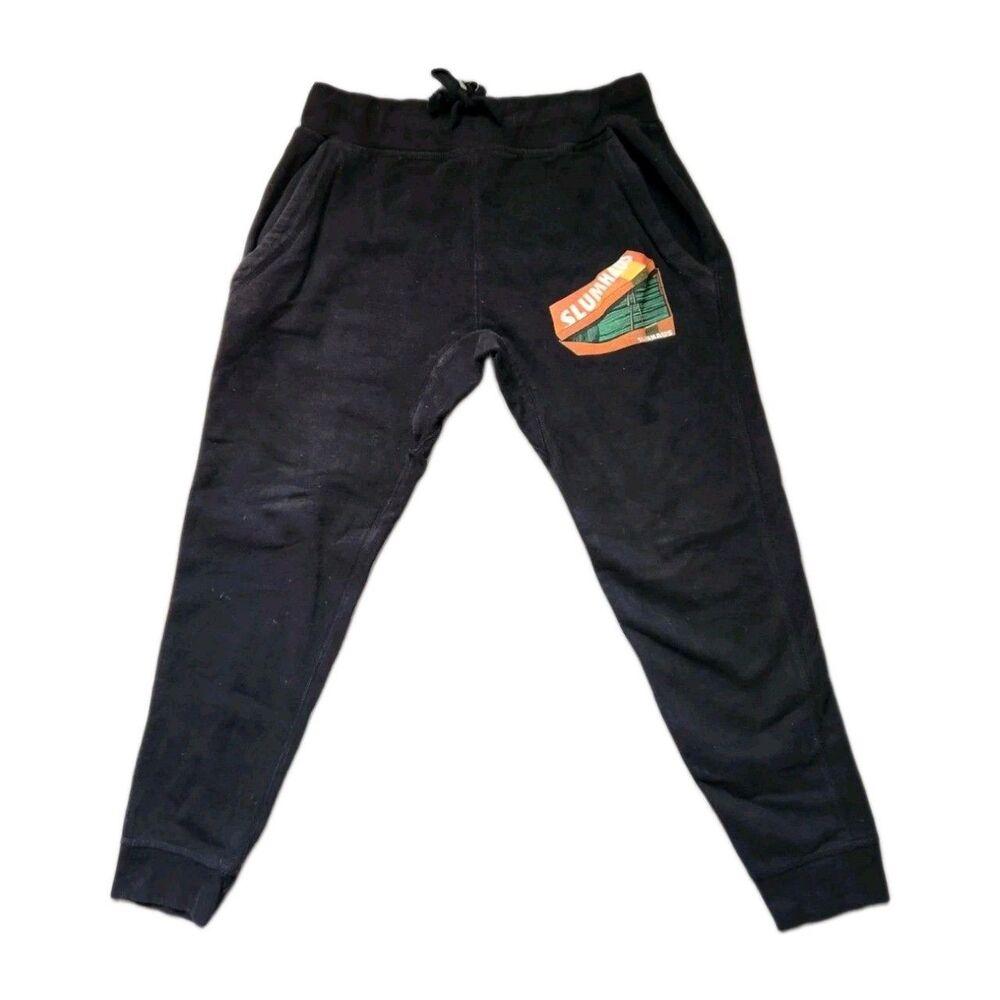 Slumhaus Originals Fleece Joggers Front Side Logo Black Drawstring Sz M GUC